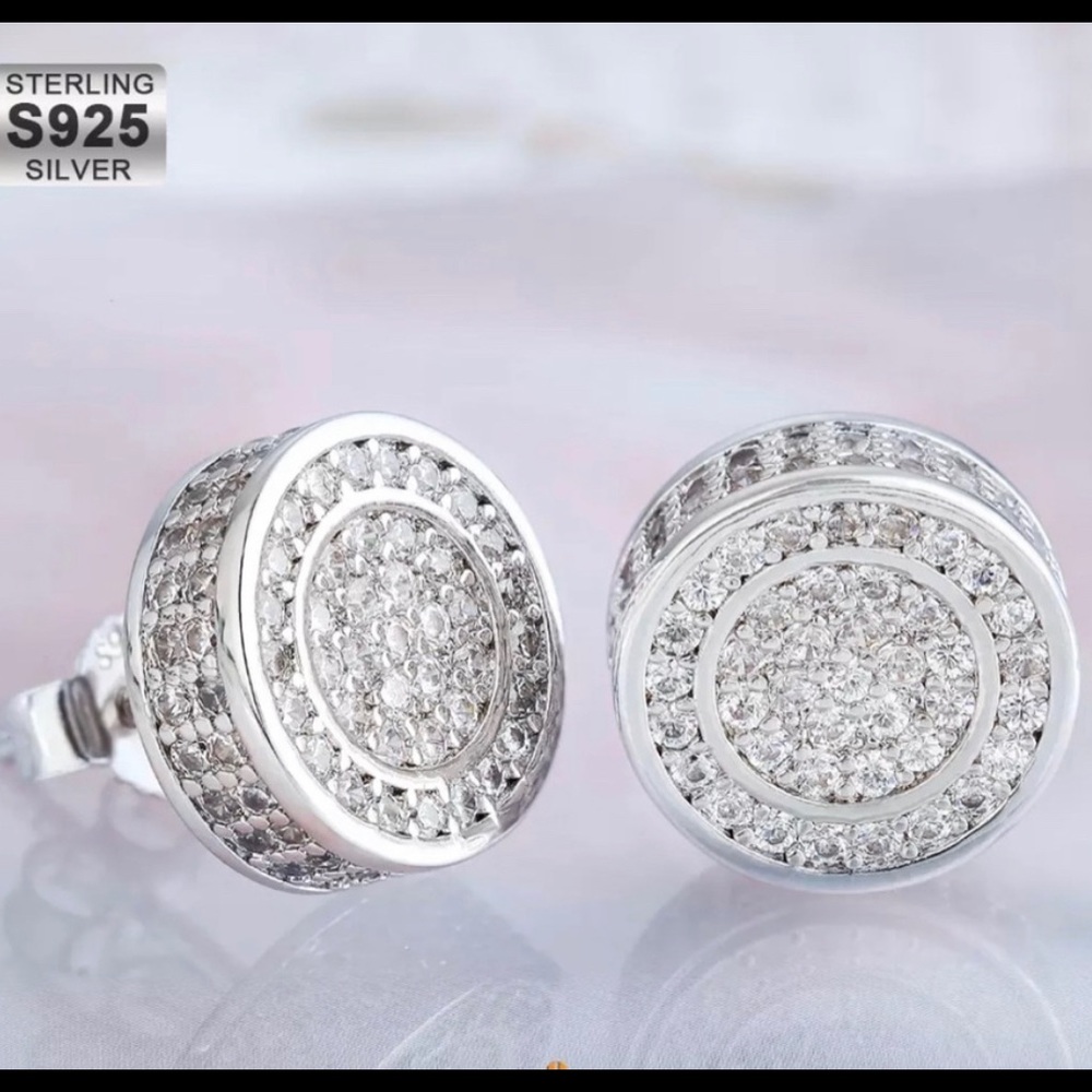 925S Unisex Iced Out Diamond Earrings - Picture 4 of 4